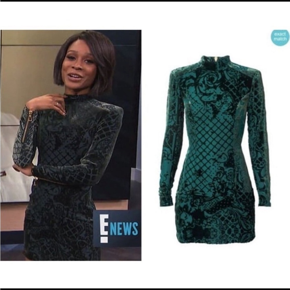 Balmain X H&M Green‎ Silk Viscose Velvet Floral High Neck Chic Mini Dress NWT 6 - Picture 3 of 16